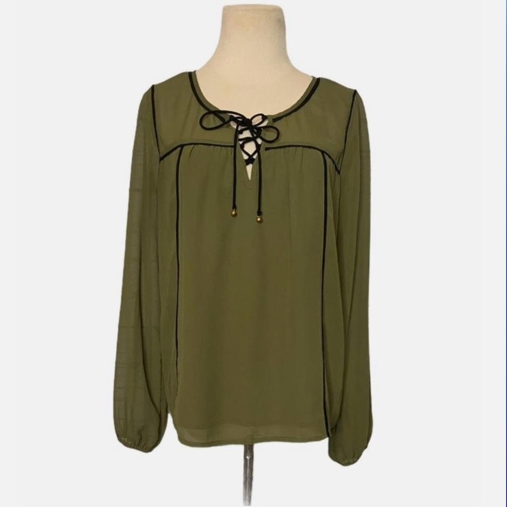 Abercrombie & Fitch Olive Green Lace-Up Peasant Blouse